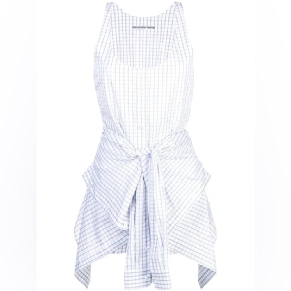 ALEXANDER WANG Plaid Print Scoop Neck Poplin Tie-Waist Romper w/Tags Sz US 6 - Picture 5 of 11